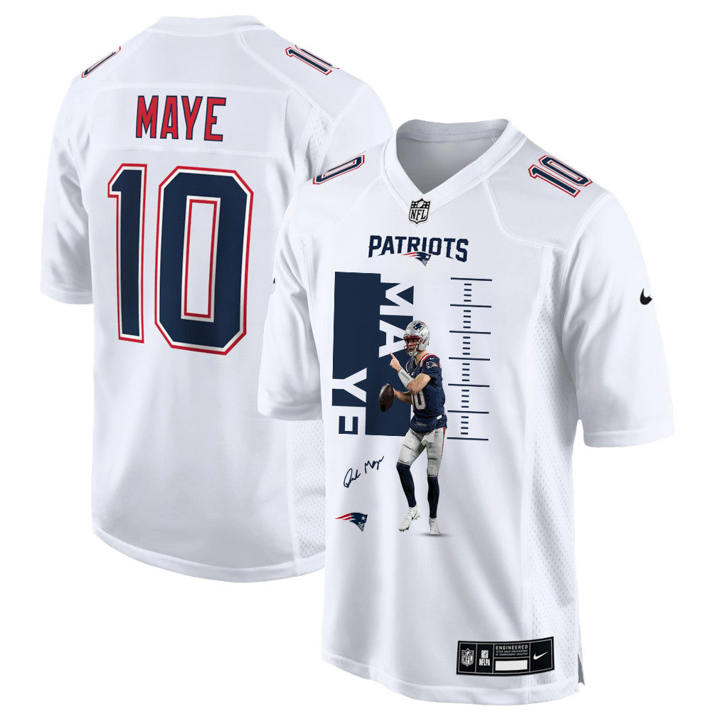 Drake Maye 10 New England Patriots Super Bowl LX Elite Performer Men Jersey – White