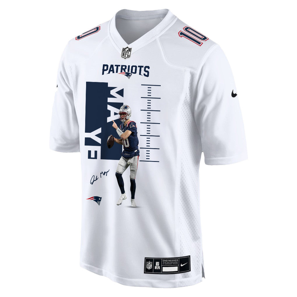 Drake Maye 10 New England Patriots Super Bowl LX Elite Performer Men Jersey – White