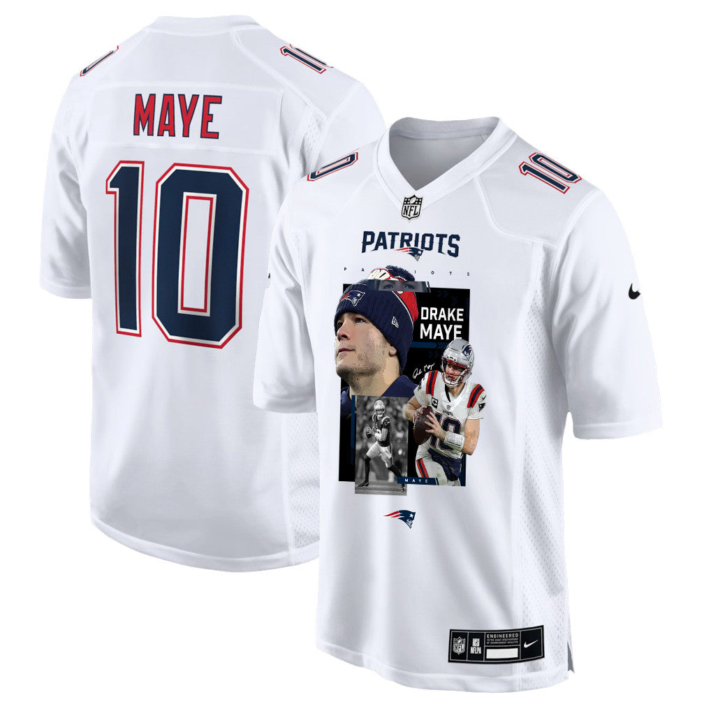 Drake Maye 10 New England Patriots Super Bowl LX Championship Run Men Jersey – White