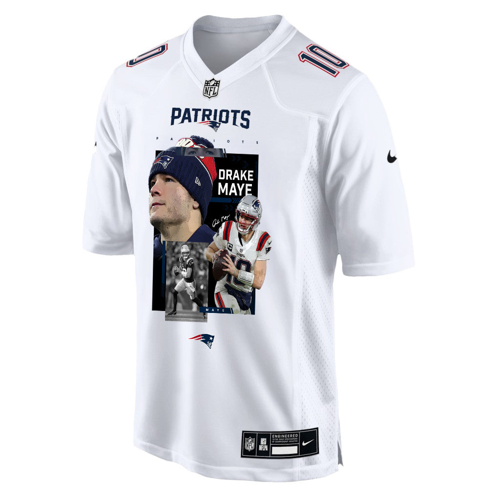 Drake Maye 10 New England Patriots Super Bowl LX Championship Run Men Jersey – White