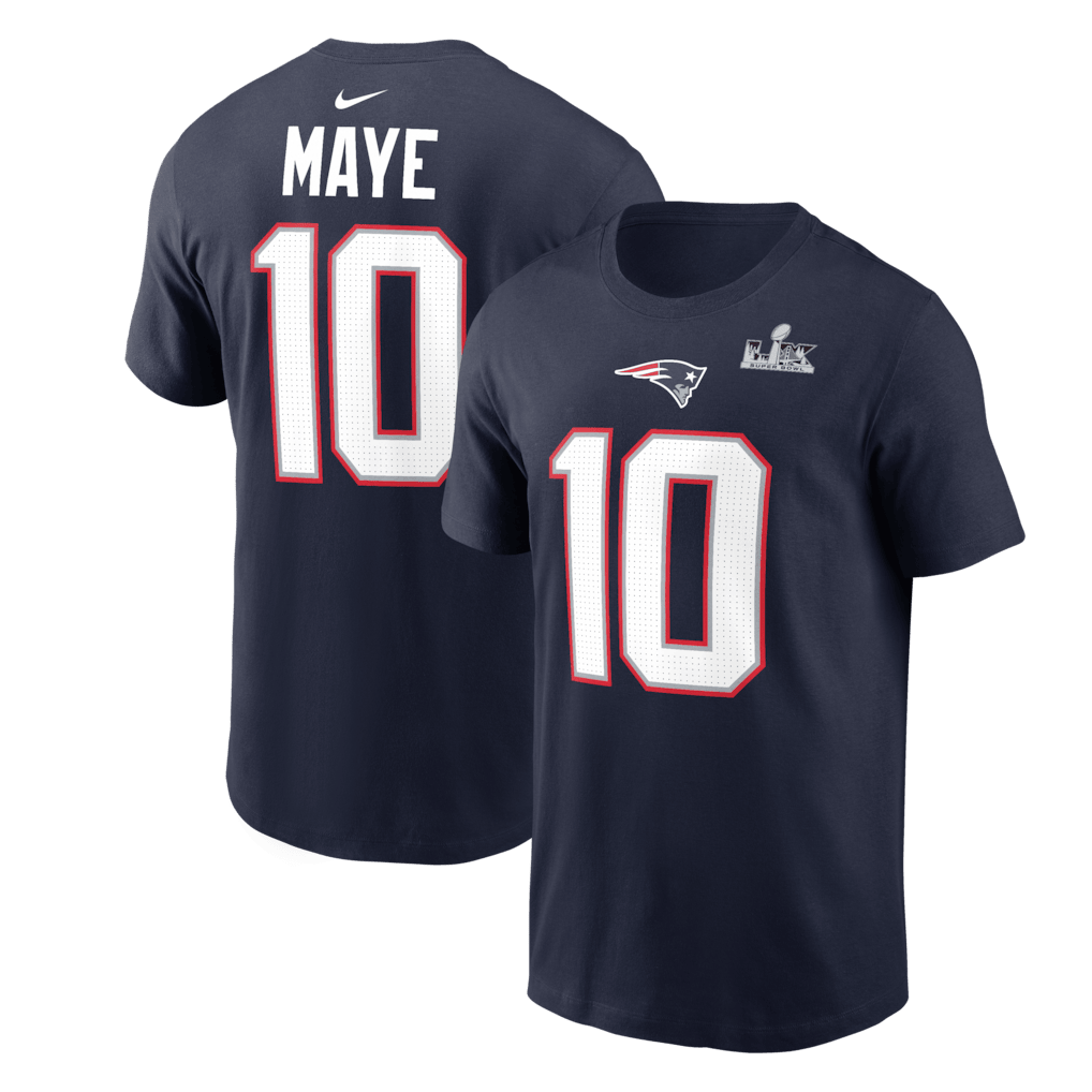 Drake Maye New England Patriots Super Bowl LX Player T-Shirt - Navy