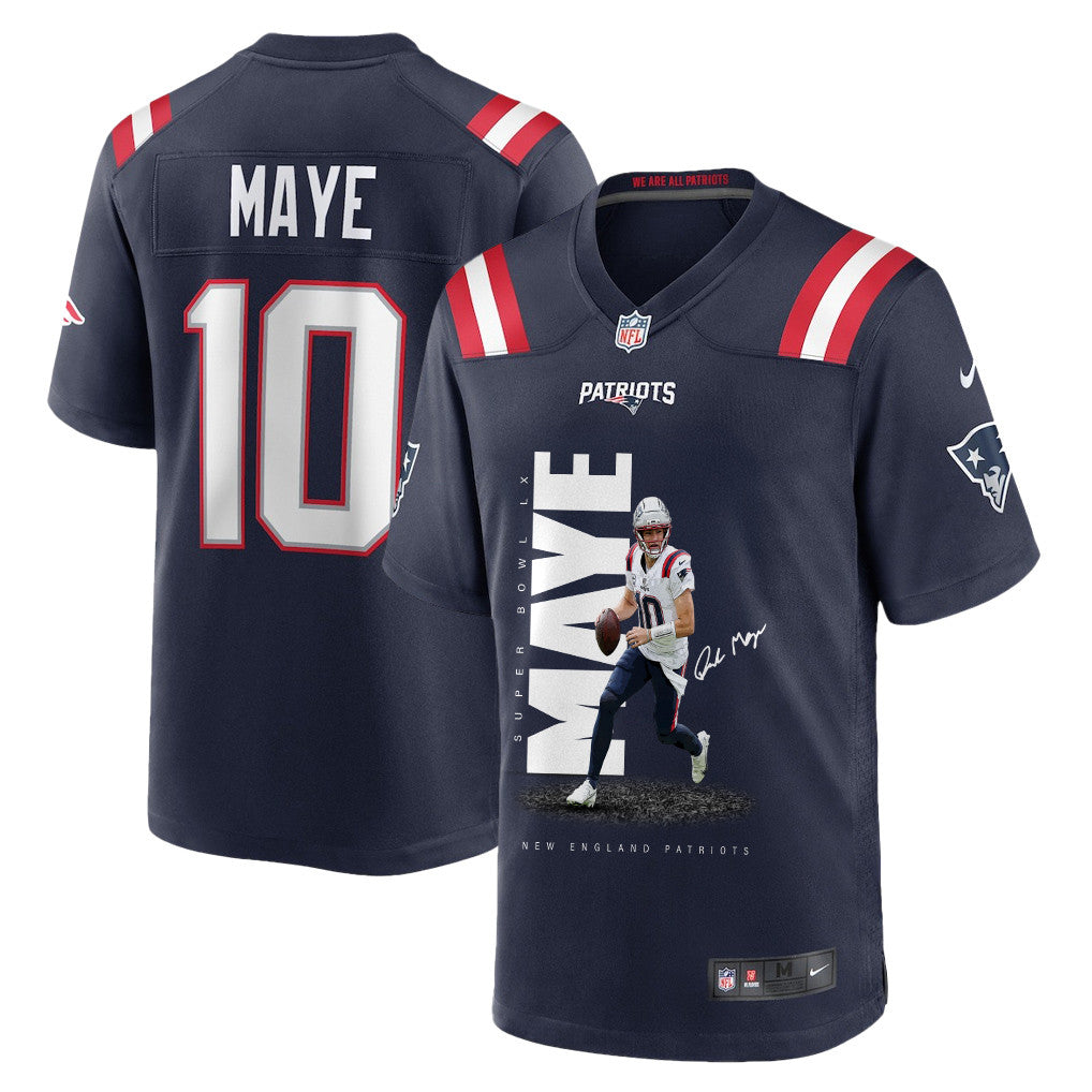 Drake Maye 10 New England Patriots Rising Star Of Super Bowl LX Men Jersey - Navy