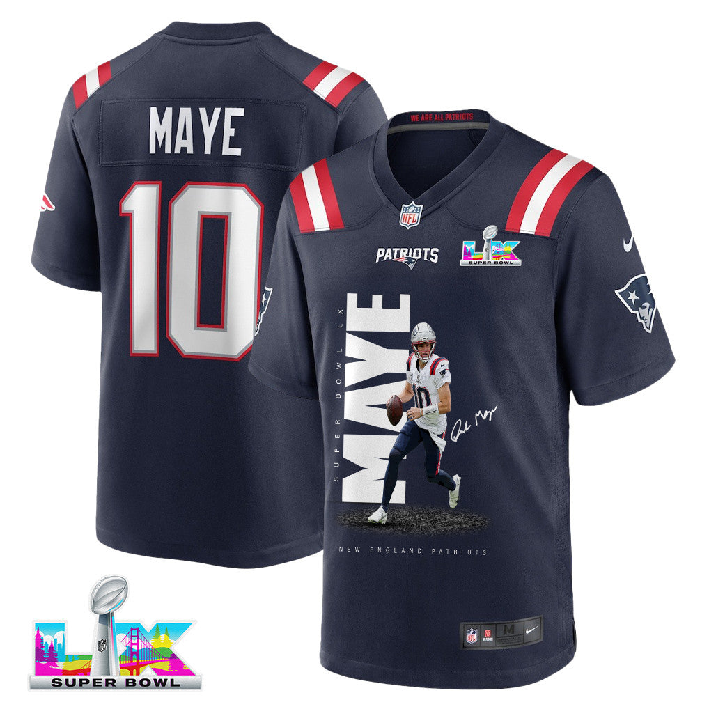Drake Maye 10 New England Patriots Rising Star Of Super Bowl LX Men Jersey - Navy
