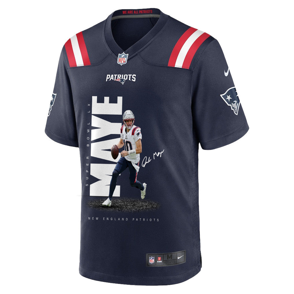 Drake Maye 10 New England Patriots Rising Star Of Super Bowl LX Men Jersey - Navy