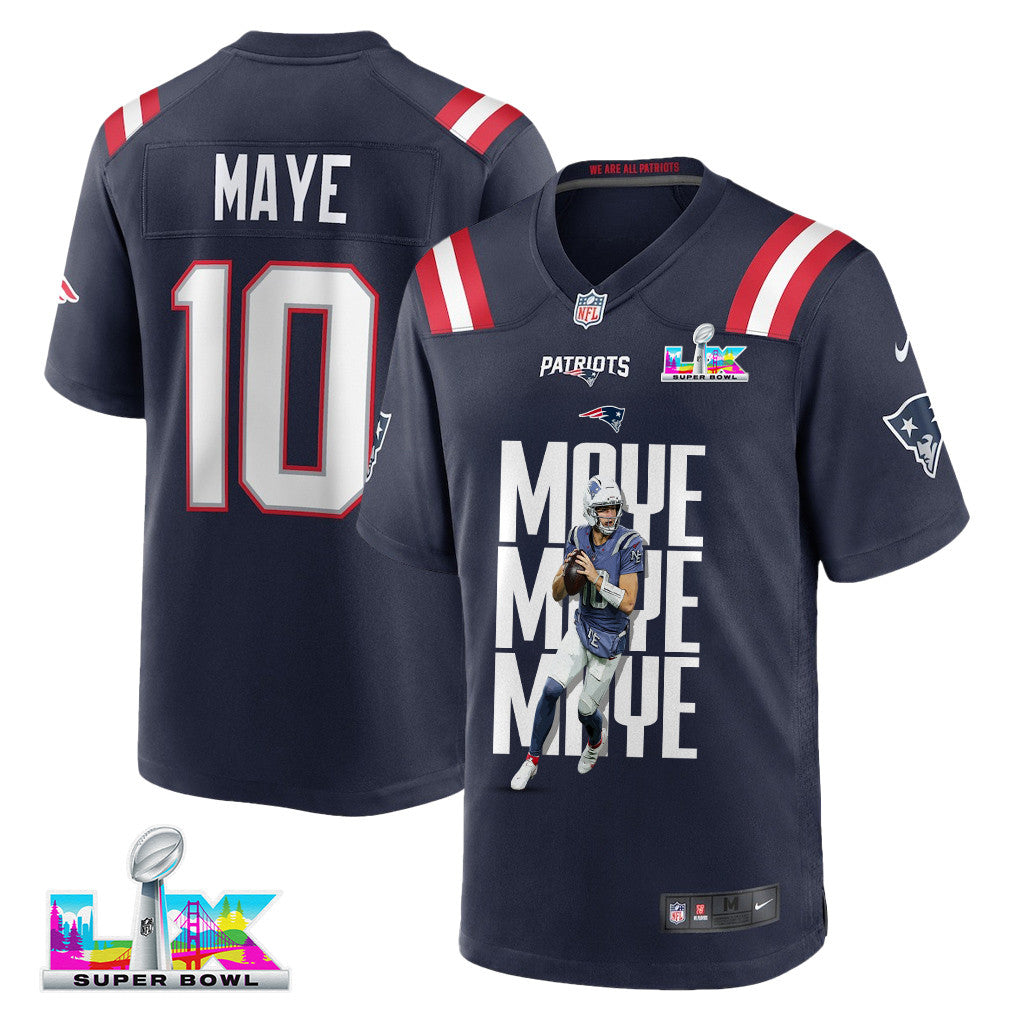 Drake Maye 10 New England Patriots Super Bowl LX Leadership Edition Men Jersey – Navy