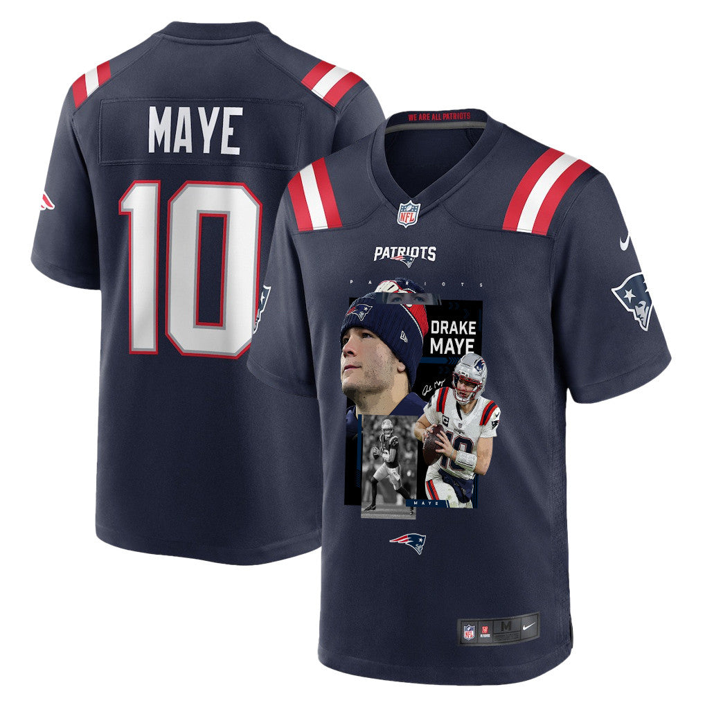 Drake Maye 10 New England Patriots Super Bowl LX Championship Run Men Jersey – Navy