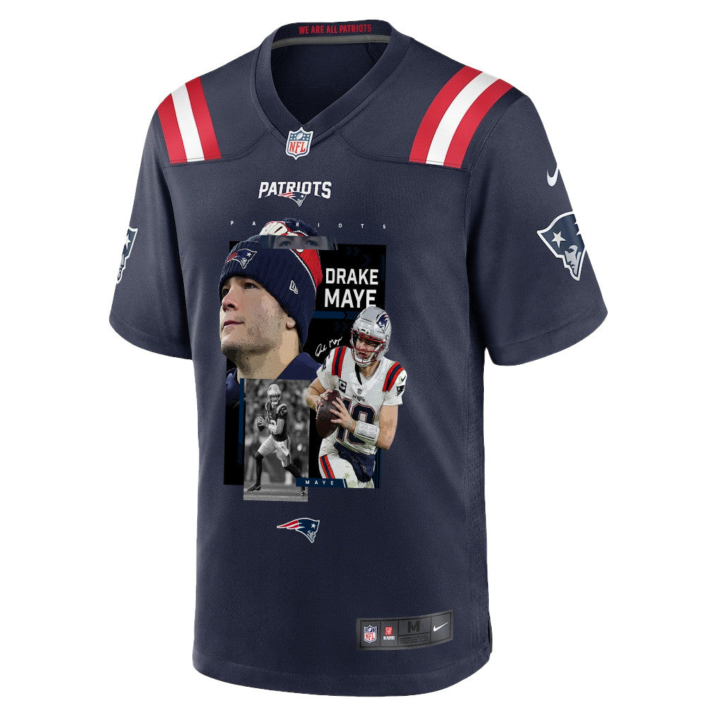 Drake Maye 10 New England Patriots Super Bowl LX Championship Run Men Jersey – Navy