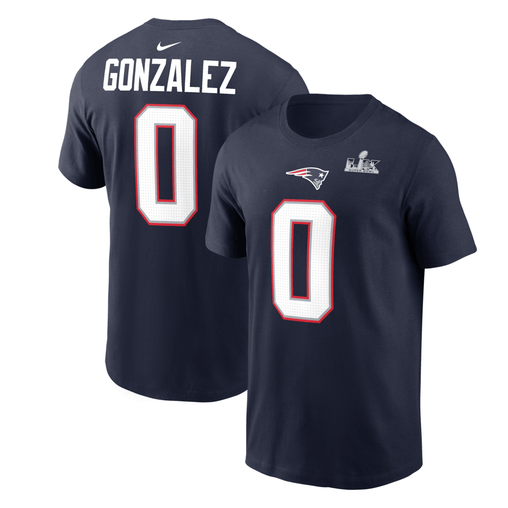 Christian Gonzalez New England Patriots Super Bowl LX Player T-Shirt - Navy