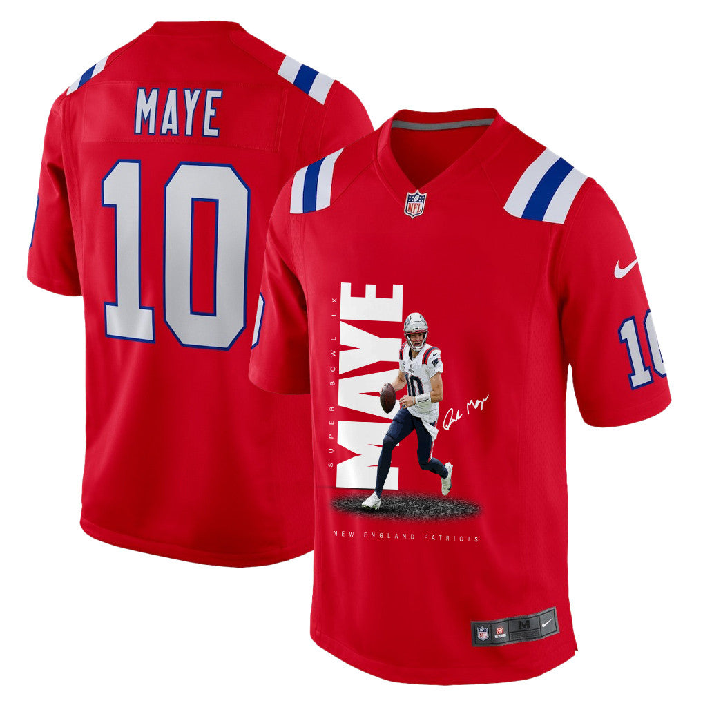 Drake Maye 10 New England Patriots Rising Star Of Super Bowl LX Men Jersey - Red