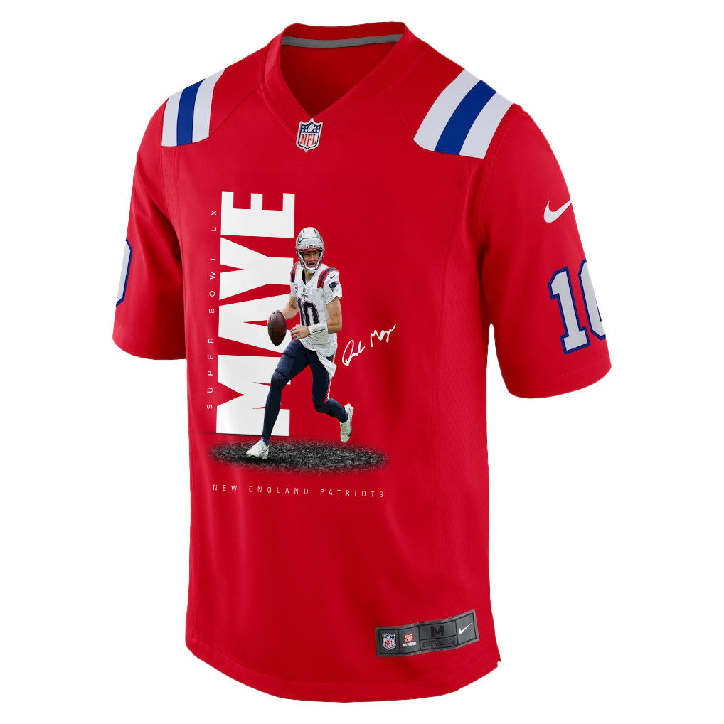 Drake Maye 10 New England Patriots Rising Star Of Super Bowl LX Men Jersey - Red