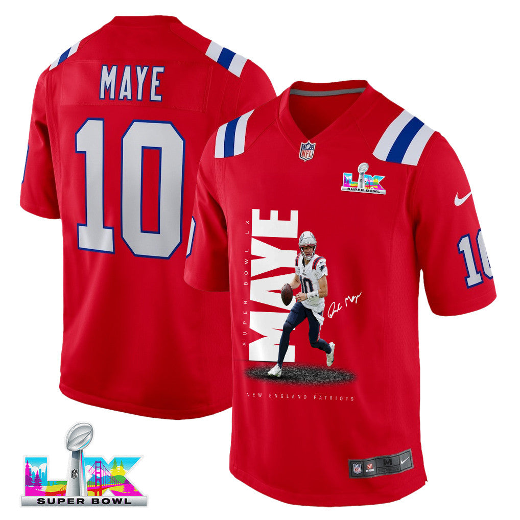 Drake Maye 10 New England Patriots Rising Star Of Super Bowl LX Men Jersey - Red