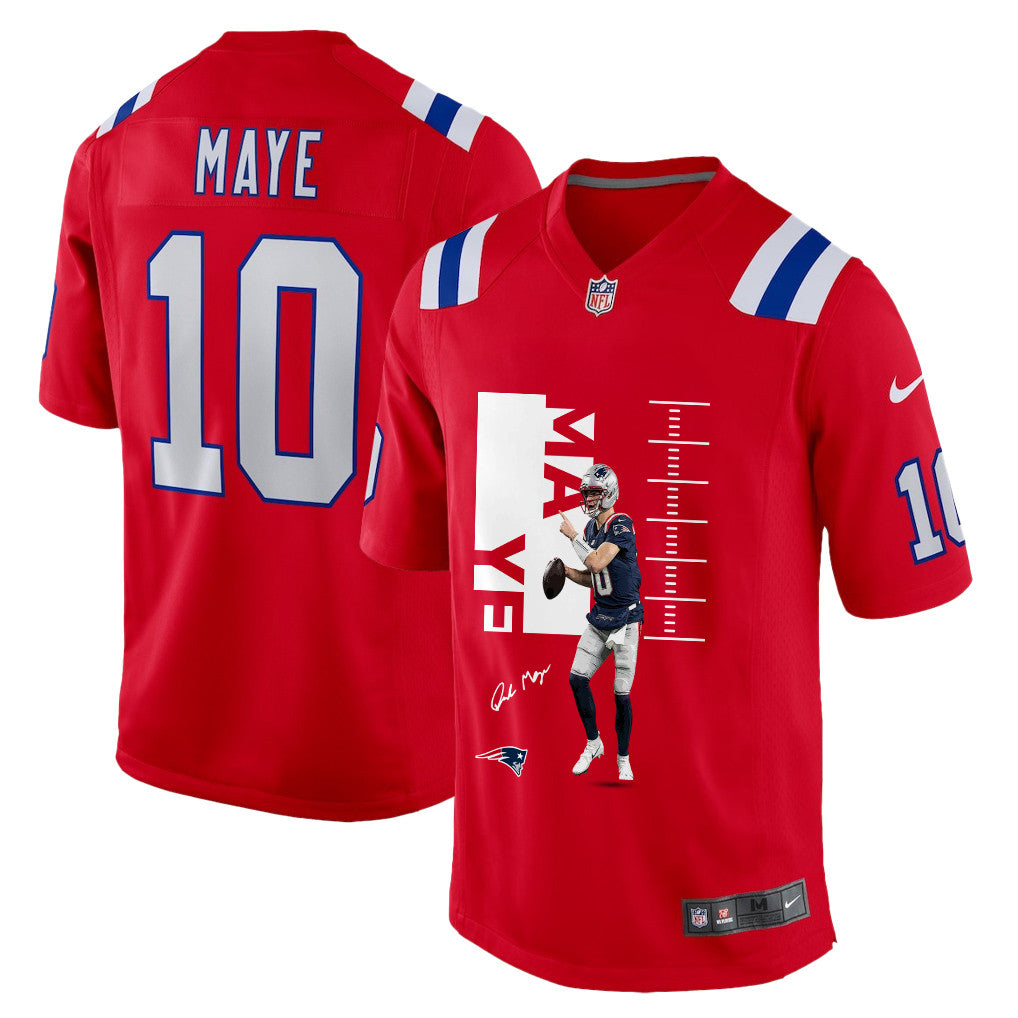 Drake Maye 10 New England Patriots Super Bowl LX Elite Performer Men Jersey – Red