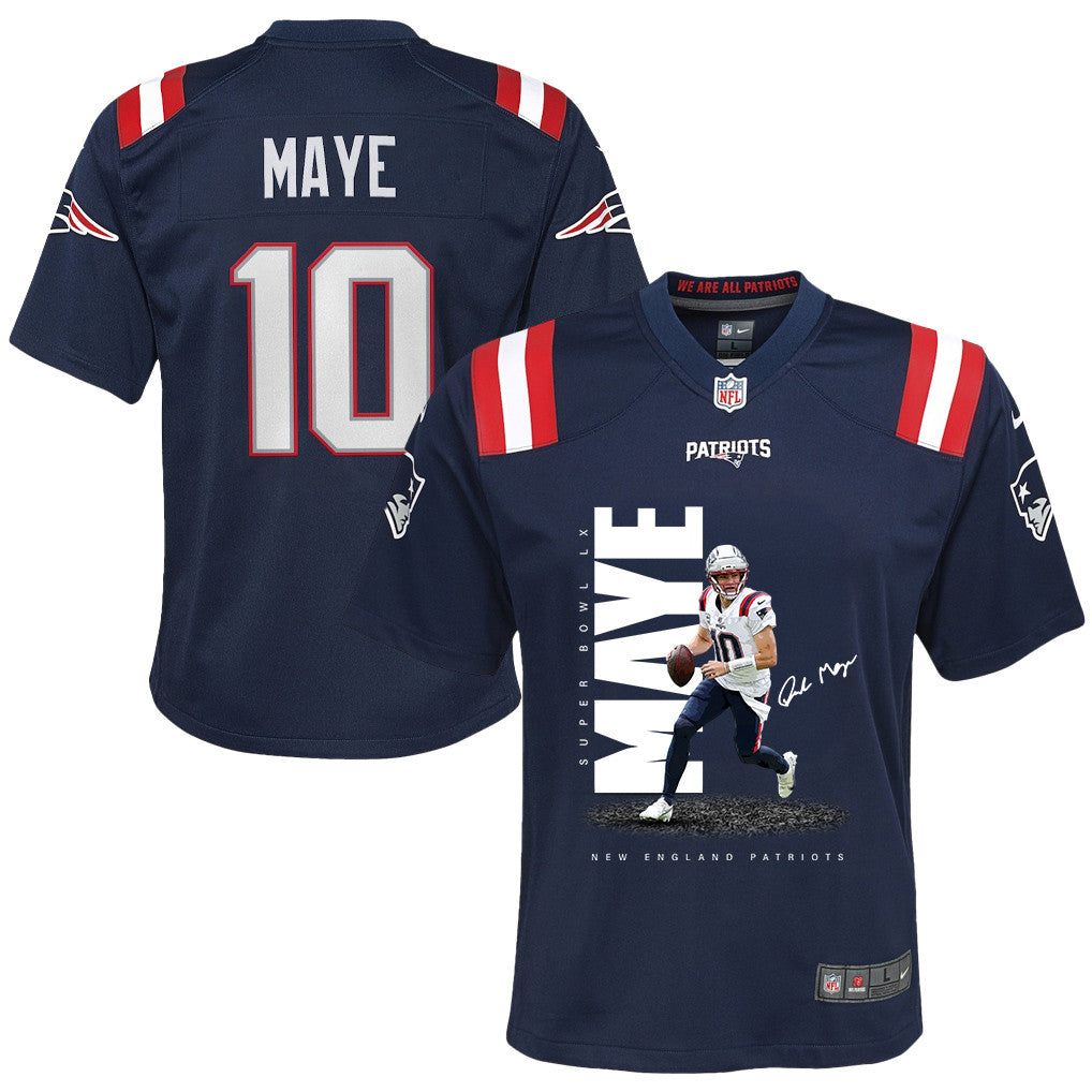Drake Maye 10 New England Patriots Rising Star Of Super Bowl LX YOUTH Jersey - Navy