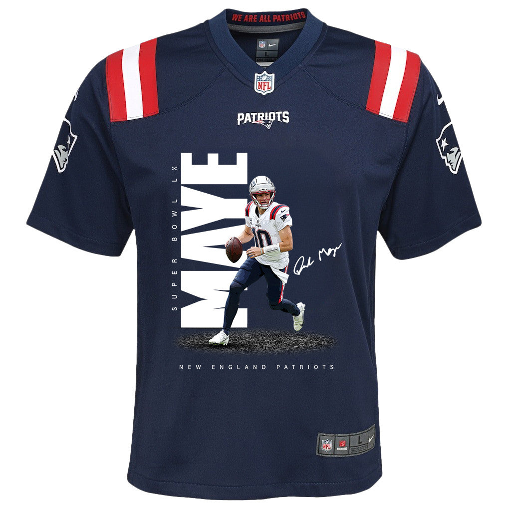 Drake Maye 10 New England Patriots Rising Star Of Super Bowl LX YOUTH Jersey - Navy