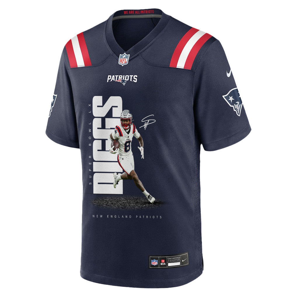 Stefon Diggs 8 New England Patriots Super Bowl LX Elite Playmaker Men Jersey - Navy