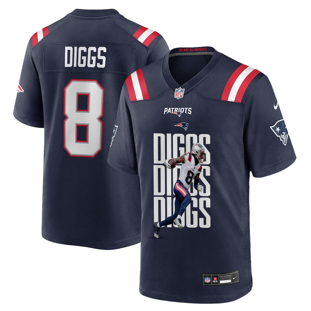 Stefon Diggs 8 New England Patriots Super Bowl LX All-Pro Caliber Men Jersey - Navy