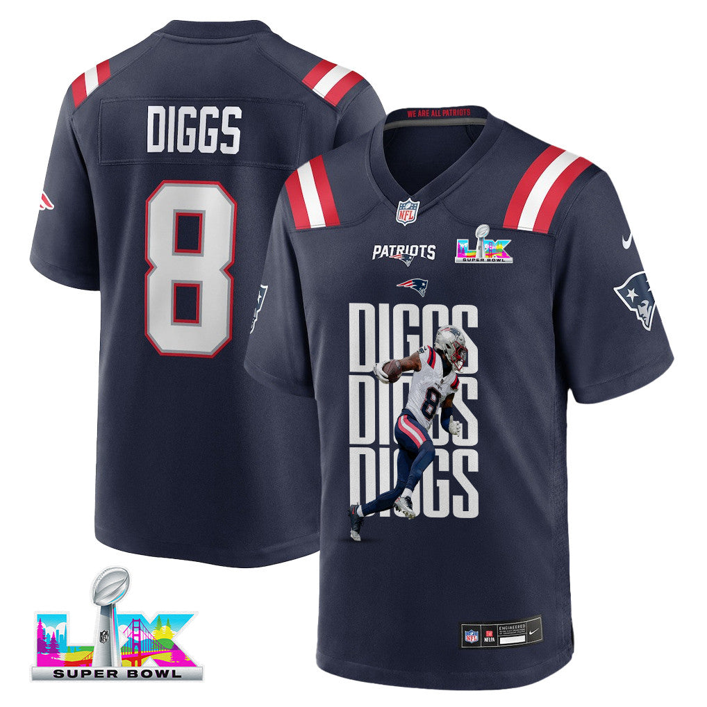 Stefon Diggs 8 New England Patriots Super Bowl LX All-Pro Caliber Men Jersey - Navy
