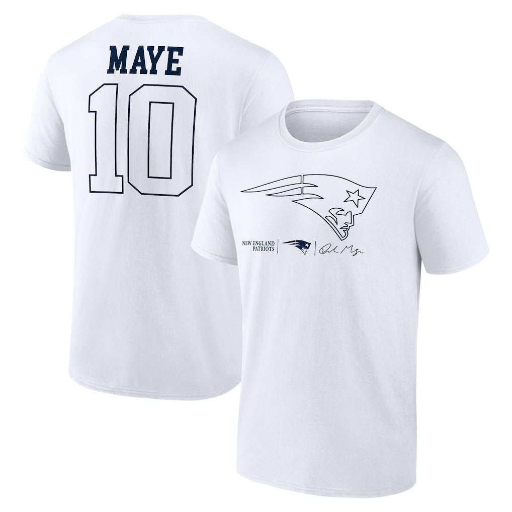 Drake Maye New England Patriots Outline Player T-Shirt - White
