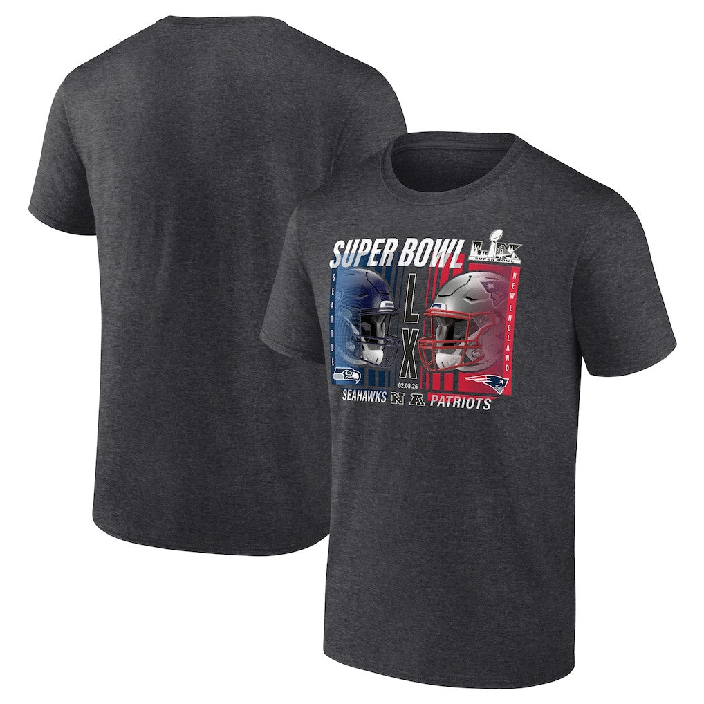 New England Patriots vs. Seattle Seahawks Super Bowl LX Final Battle Dueling T-Shirt - Heather Charcoal