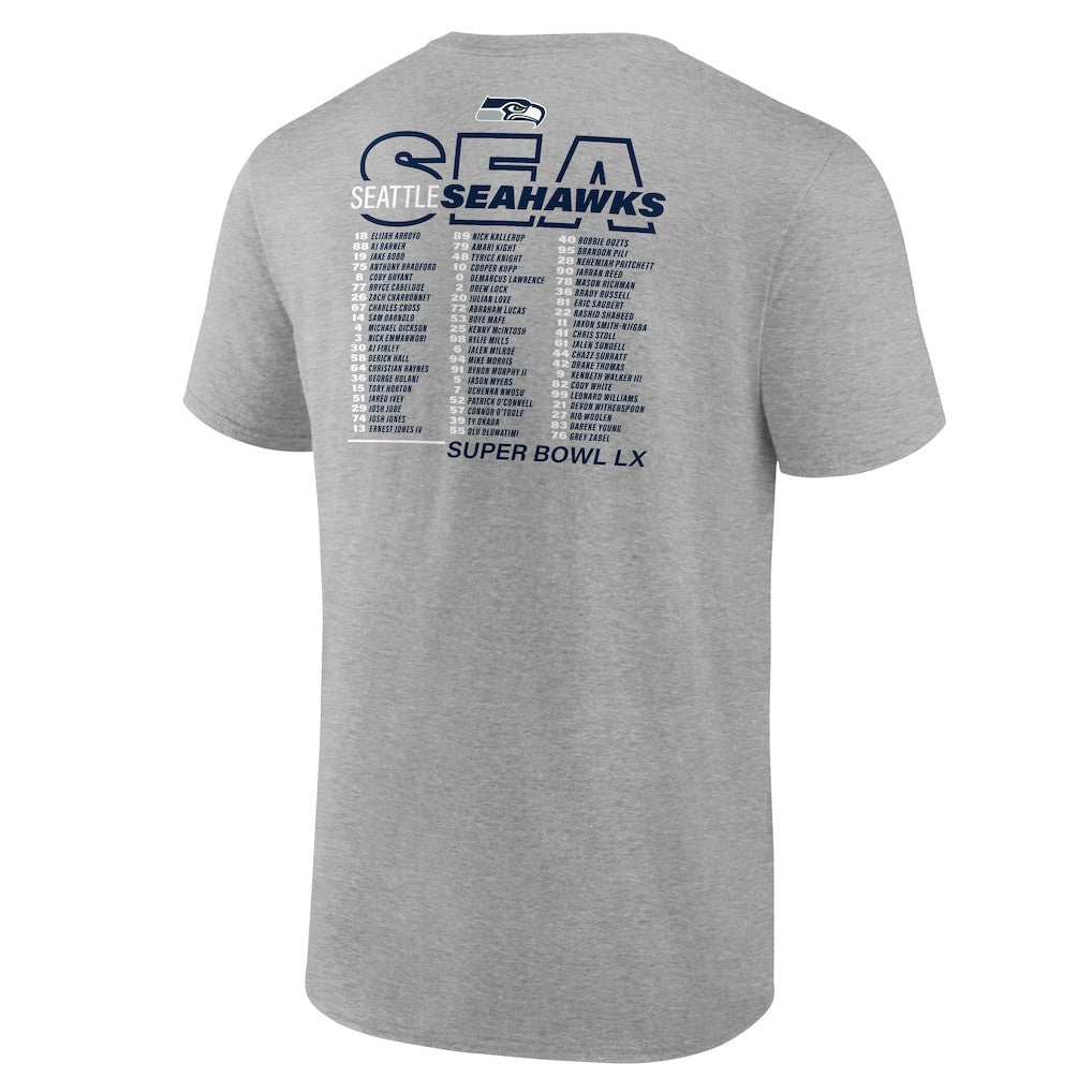 Seattle Seahawks Super Bowl LX Roster T-Shirt - Heather Gray