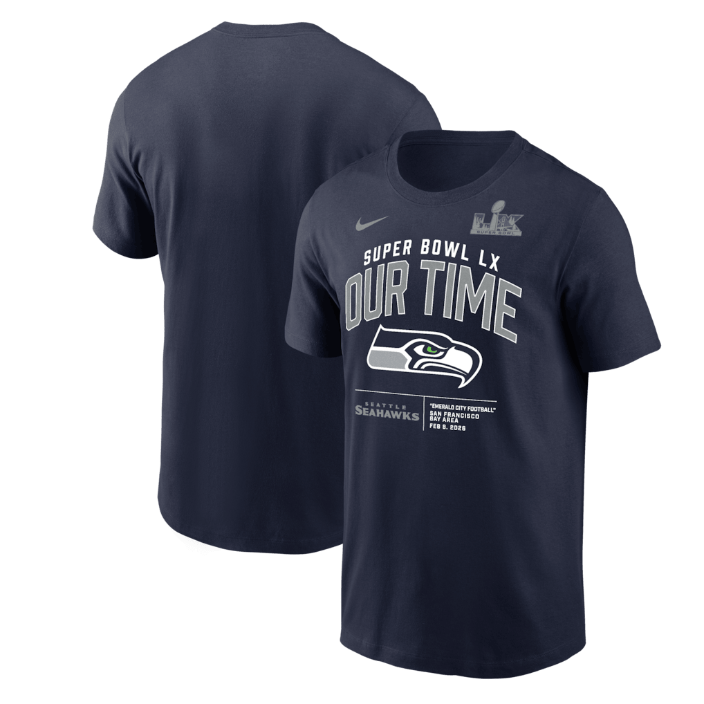 Seattle Seahawks Super Bowl LX Clear Sign T-Shirt - College Navy