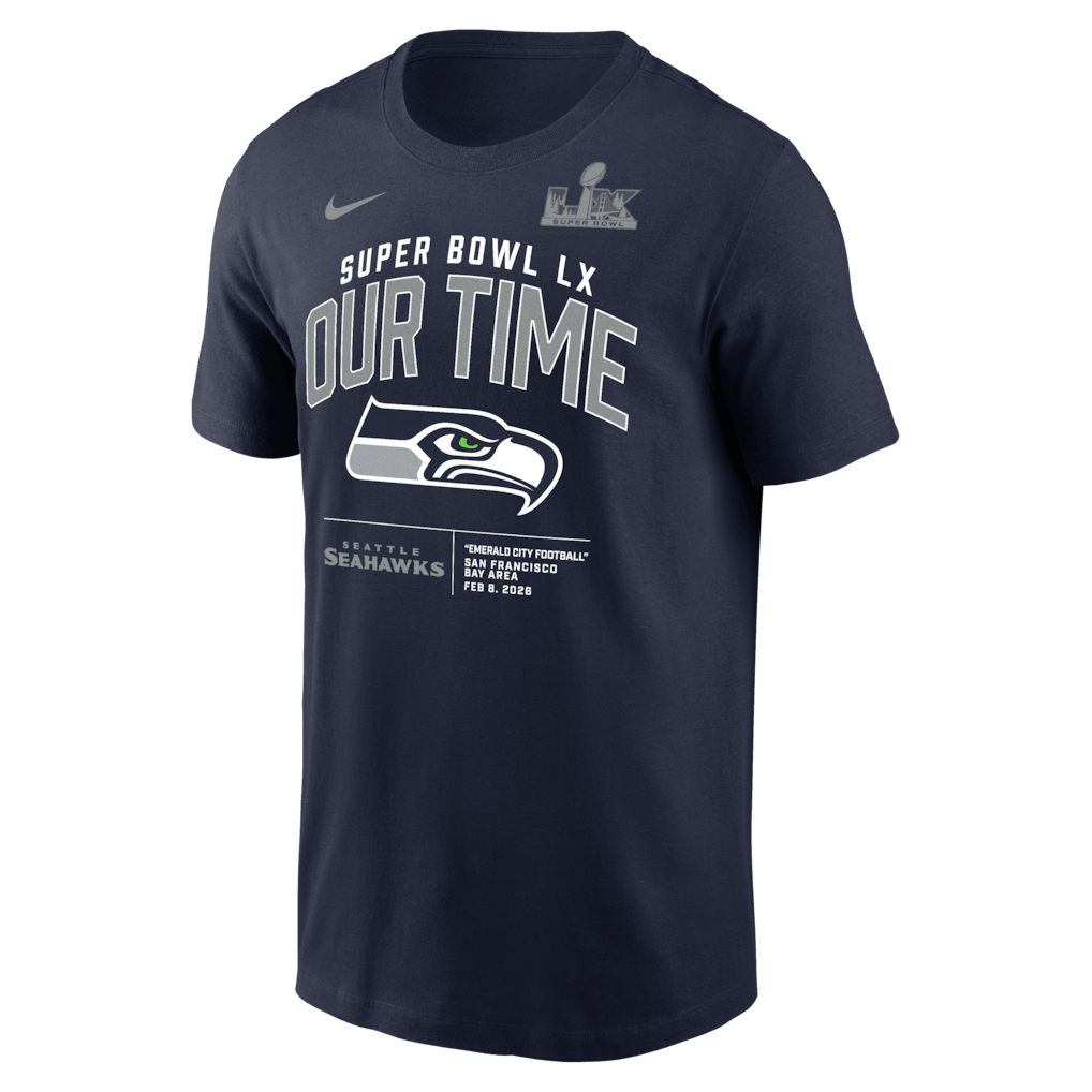 Seattle Seahawks Super Bowl LX Clear Sign T-Shirt - College Navy