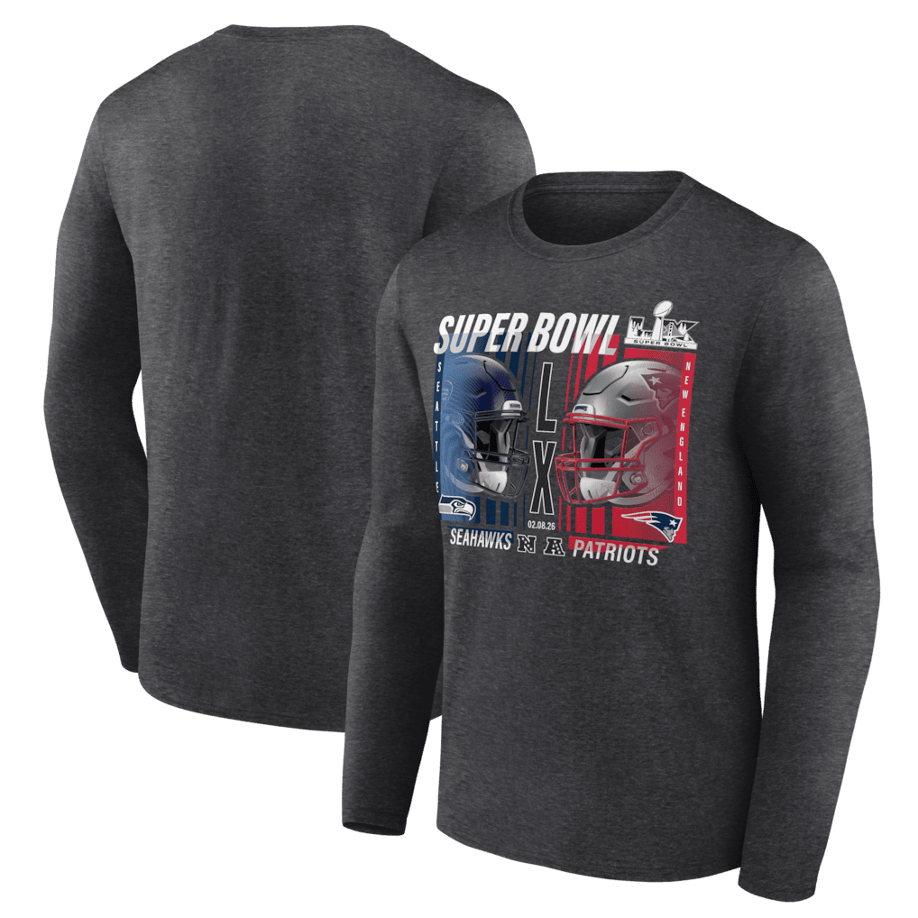 New England Patriots vs. Seattle Seahawks Super Bowl LX Matchup Final Battle Long Sleeve T-Shirt - Charcoal