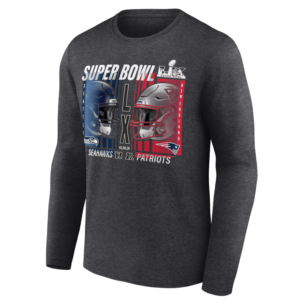 New England Patriots vs. Seattle Seahawks Super Bowl LX Matchup Final Battle Long Sleeve T-Shirt - Charcoal