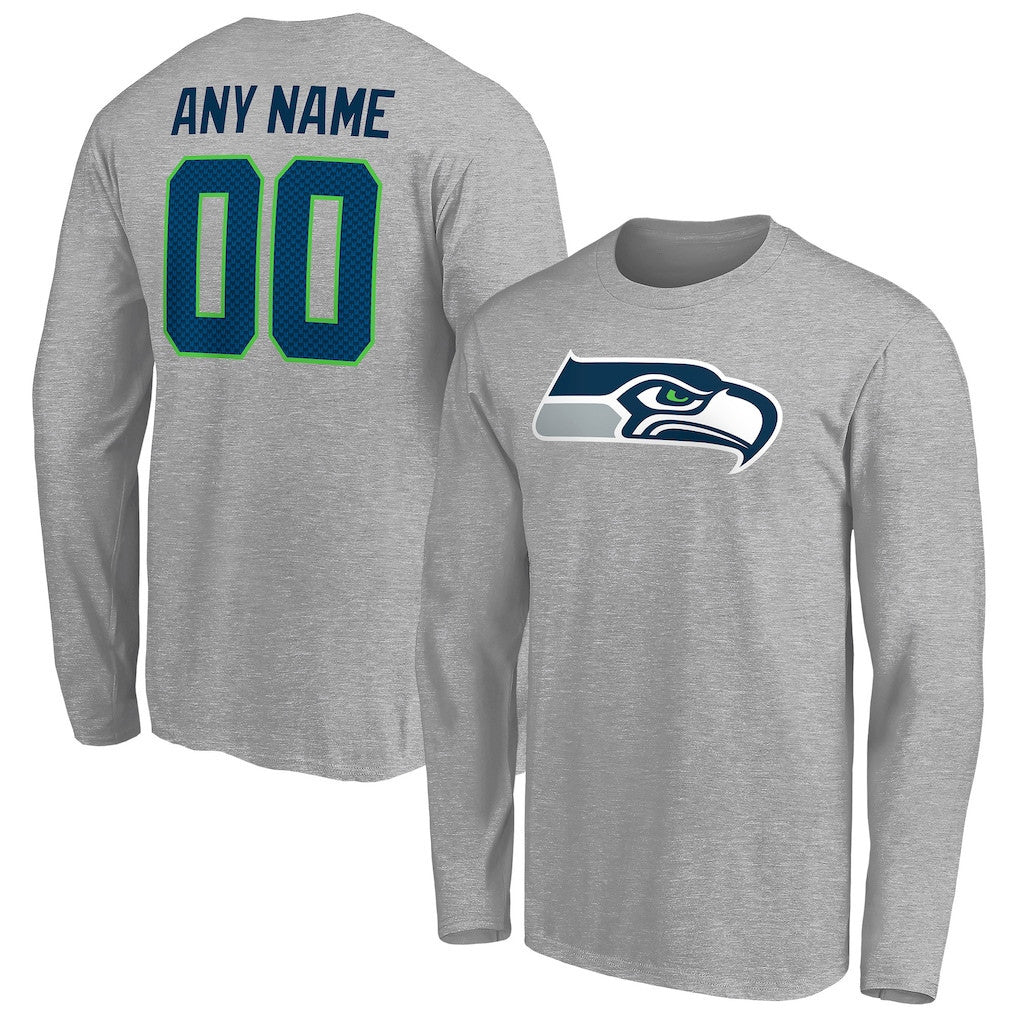 Seattle Seahawks Team Custom Long Sleeve T-Shirt - Gray