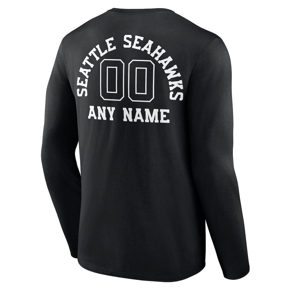 Seattle Seahawks Personalized Monochrome Long Sleeve T-Shirt - Black