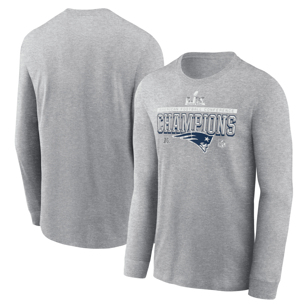 New England Patriots 2025 AFC Champions Long Sleeve T-Shirt - Heather Gray