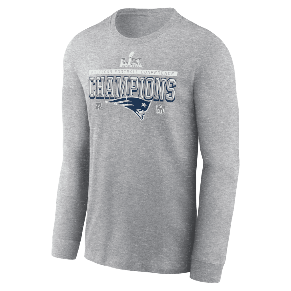 New England Patriots 2025 AFC Champions Long Sleeve T-Shirt - Heather Gray