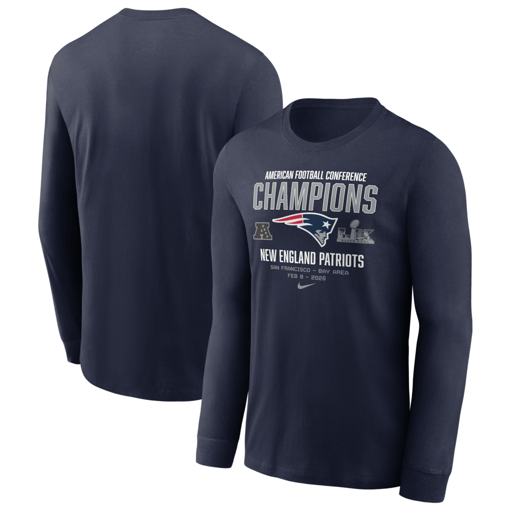 New England Patriots 2025 AFC Champions Team Nation Long Sleeve T-Shirt - Navy