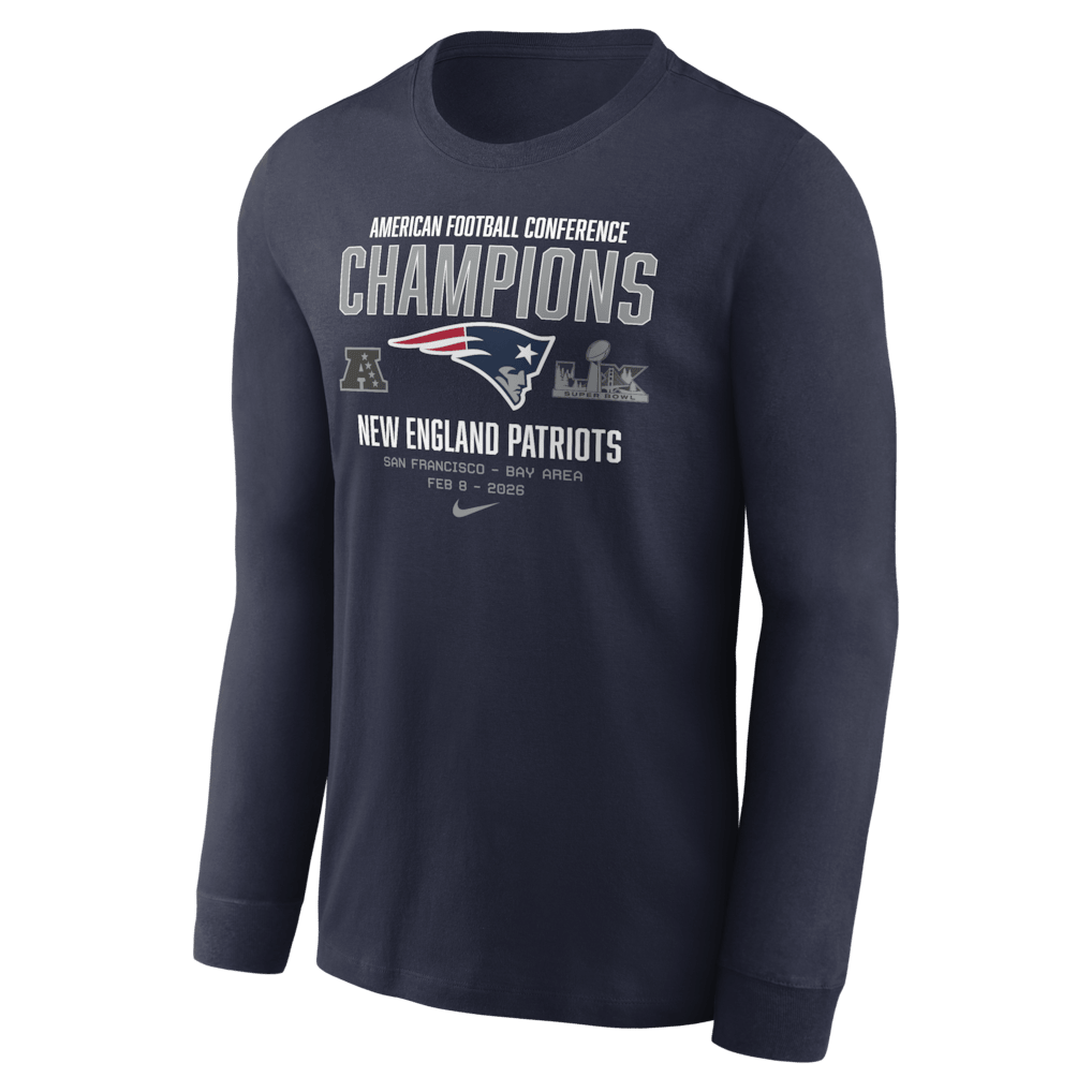 New England Patriots 2025 AFC Champions Team Nation Long Sleeve T-Shirt - Navy