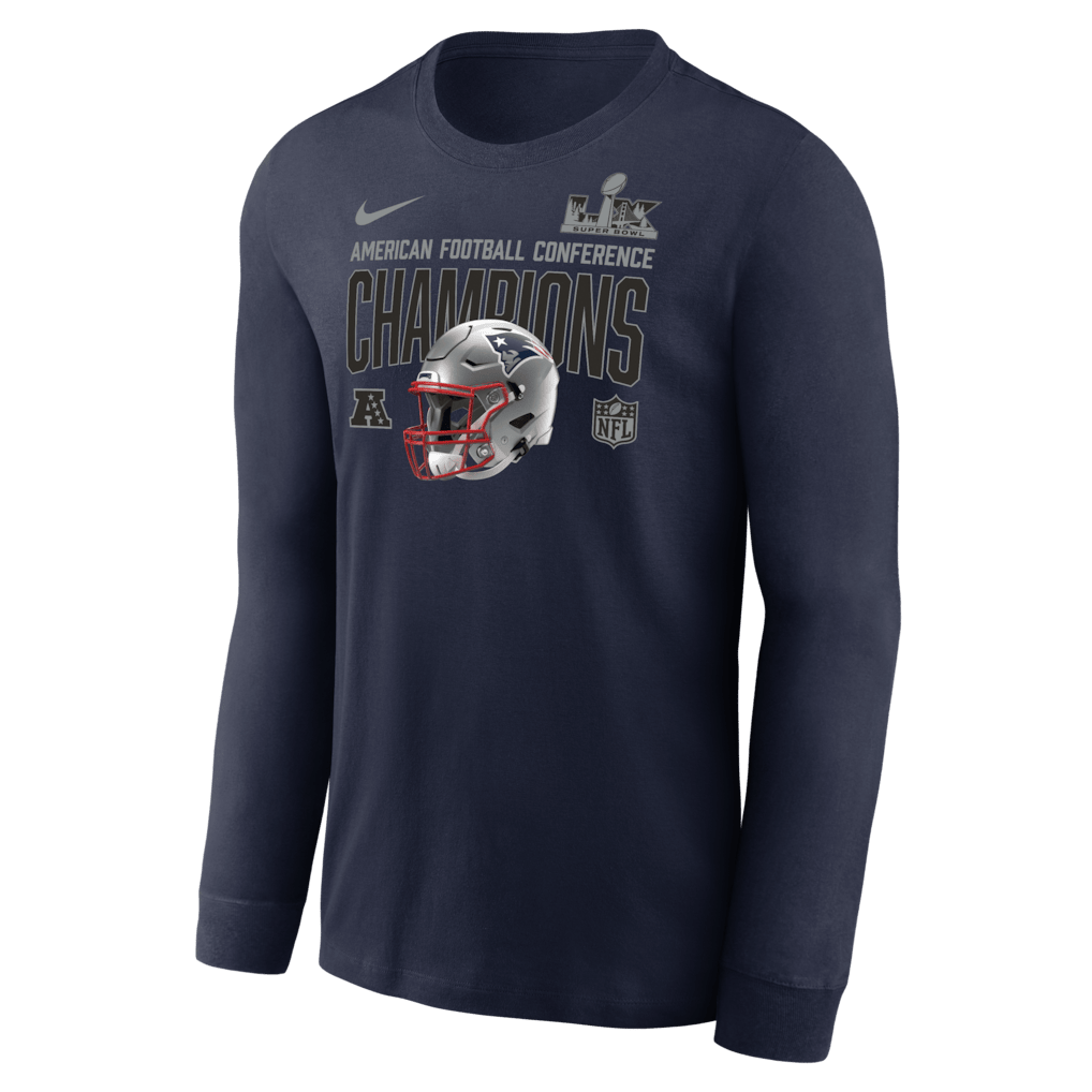 New England Patriots 2025 AFC Champions Glory Shield Long Sleeve T-Shirt - Navy