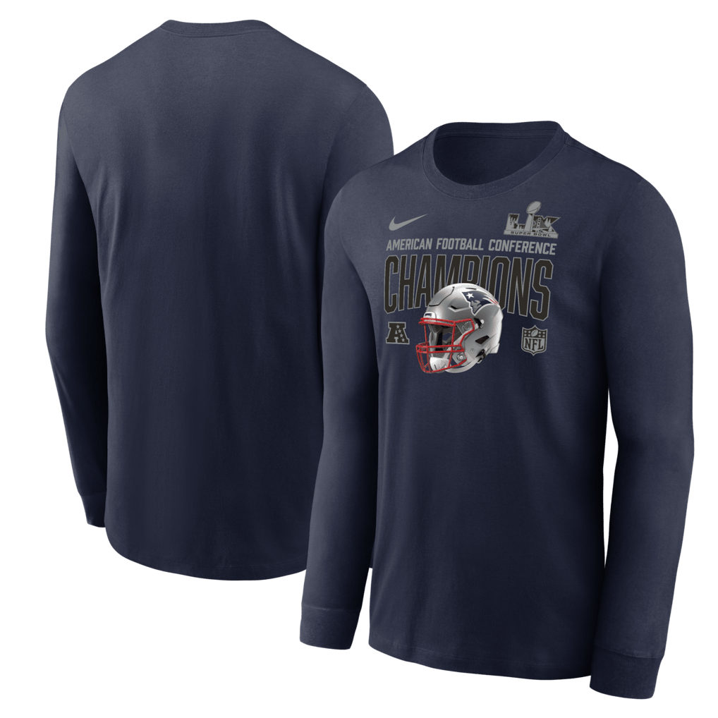 New England Patriots 2025 AFC Champions Glory Shield Long Sleeve T-Shirt - Navy