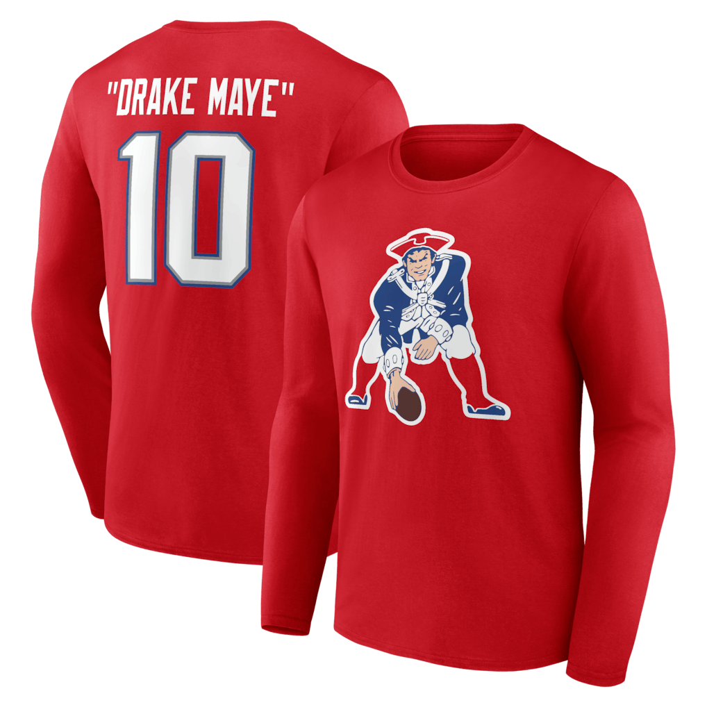 Drake Maye New England Patriots Nickname Long Sleeve T-Shirt - Red