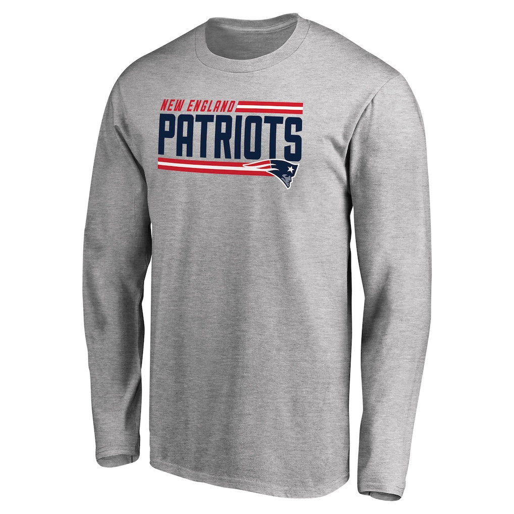 New England Patriots Iconic Collection On Side Stripe Long Sleeve T-Shirt - Ash