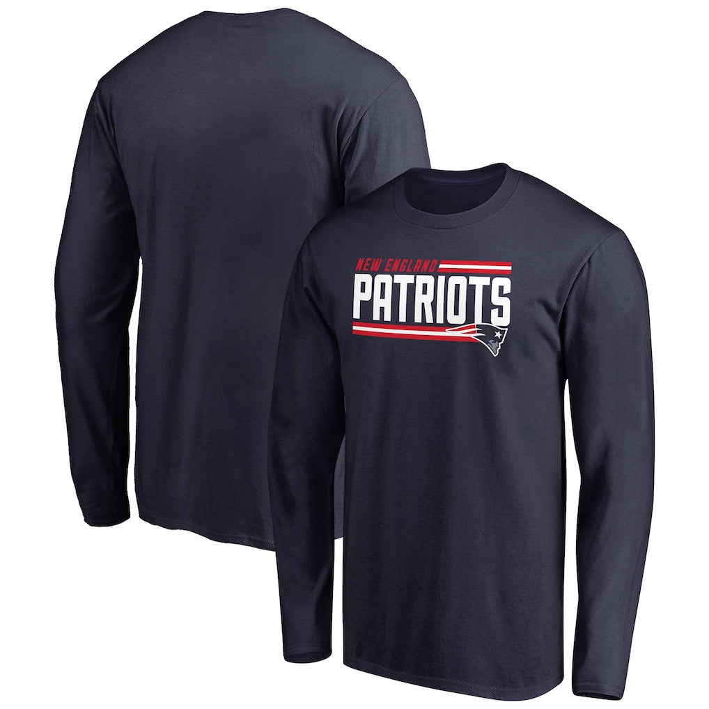 New England Patriots Iconic Collection On Side Stripe Long Sleeve T-Shirt - Navy