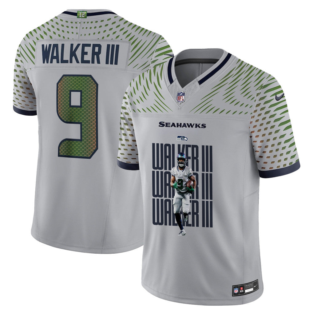 Kenneth Walker III 9 Seattle Seahawks Super Bowl LX Power & Precision Jersey – Grey