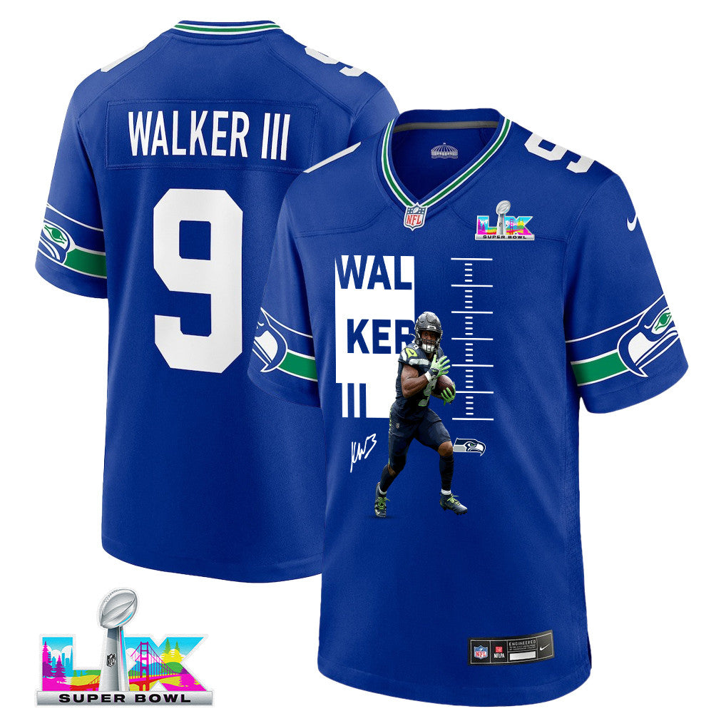 Kenneth Walker III 9 Seattle Seahawks Super Bowl LX Electric Run Threat Jersey – Royal Blue