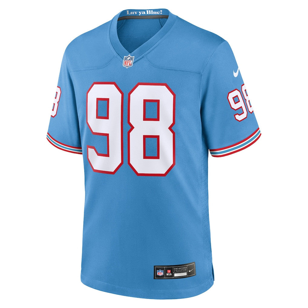 Jeffery Simmons 98 Tennessee Titans Oilers Throwback Alternate Game Jersey - Light Blue