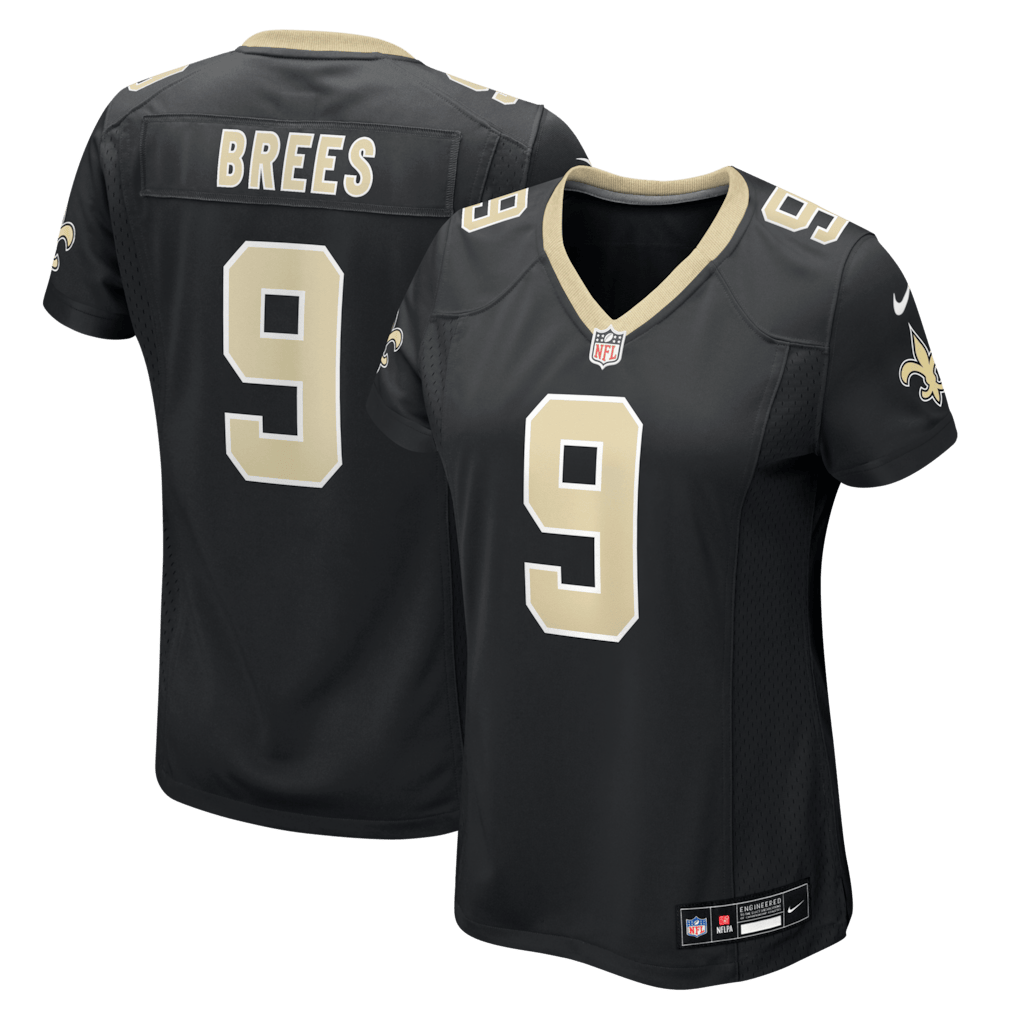 Drew Brees 9 New Orleans Saints Women's Team Game Jersey - Black