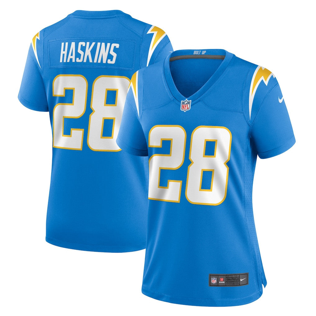 Hassan Haskins 28 Los Angeles Chargers Women's Team Game Jersey - Powder Blue