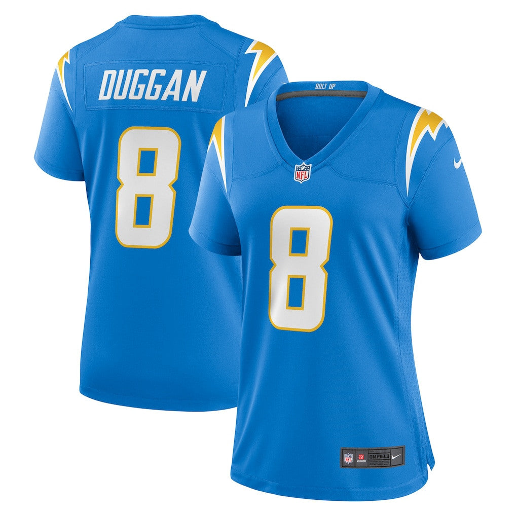 Max Duggan 8 Los Angeles Chargers Women's Team Game Jersey - Powder Blue