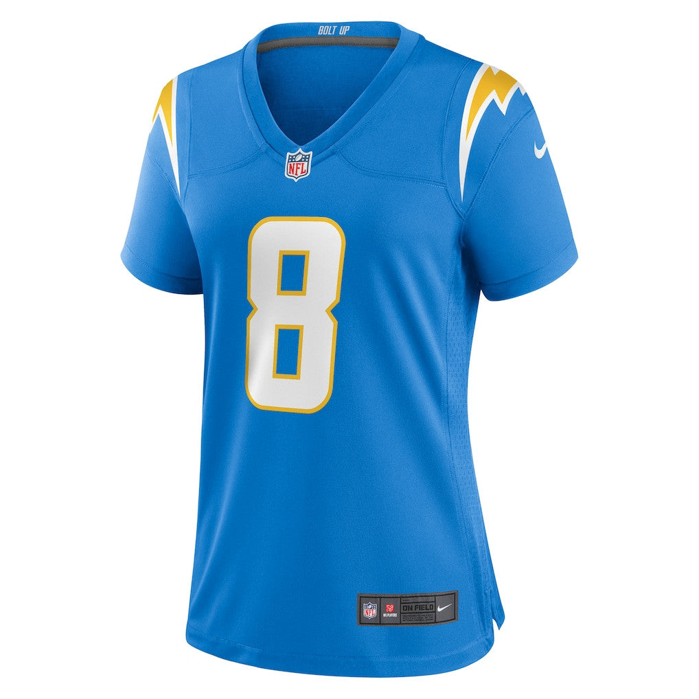 Max Duggan 8 Los Angeles Chargers Women's Team Game Jersey - Powder Blue
