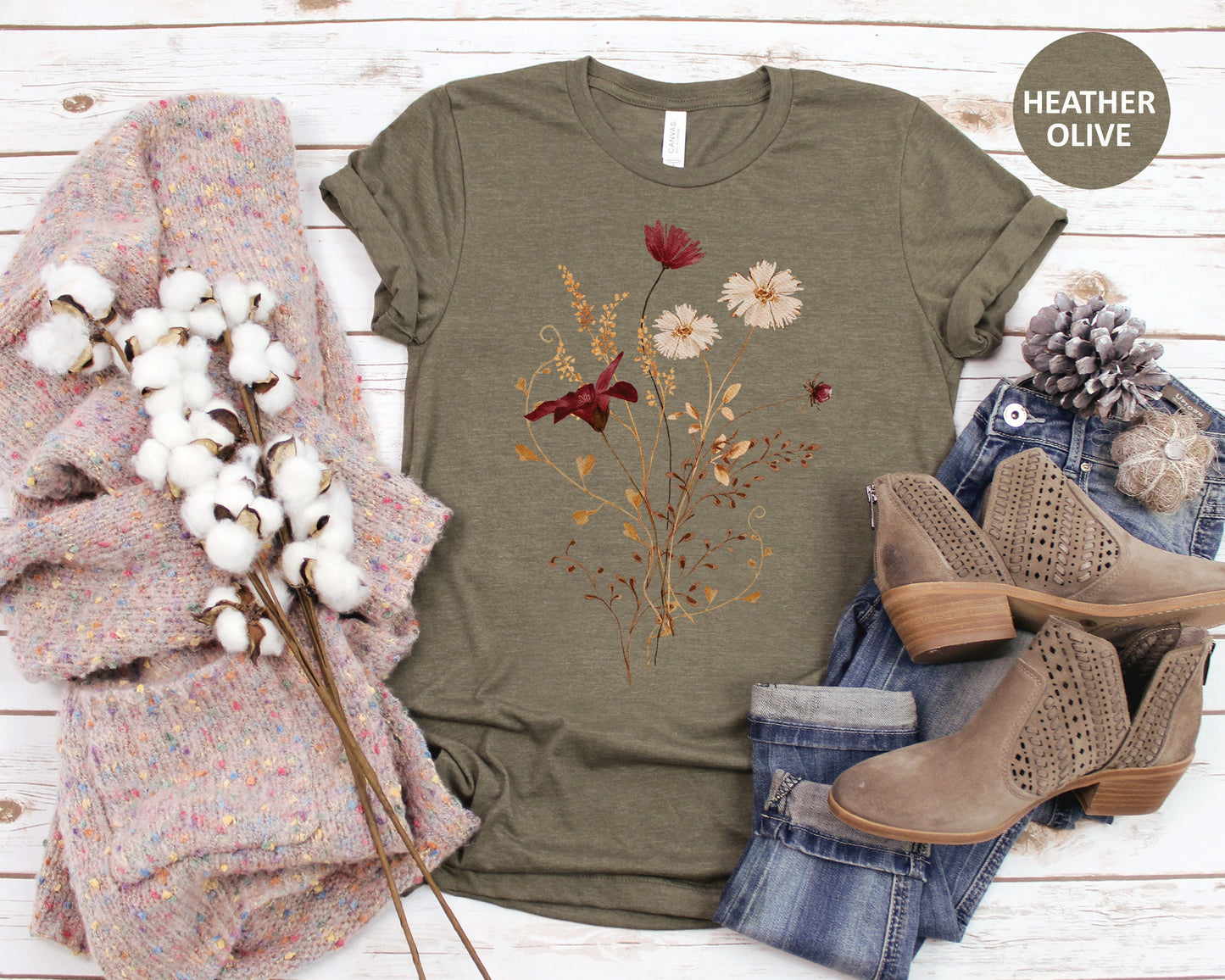 Fall Wildflower Shirt Gift for Her, Womens Fall Shirt, Fall Watercolor Wildflower T Shirt, Watercolor Flowers TShirt, Autumn Wildflowers Tee