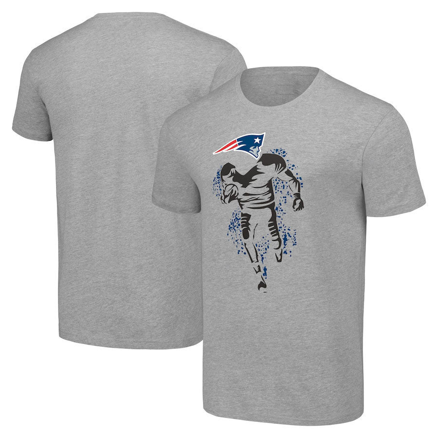New England Patriots Heather Grey Player Graphic Running Across Field T-Shirt