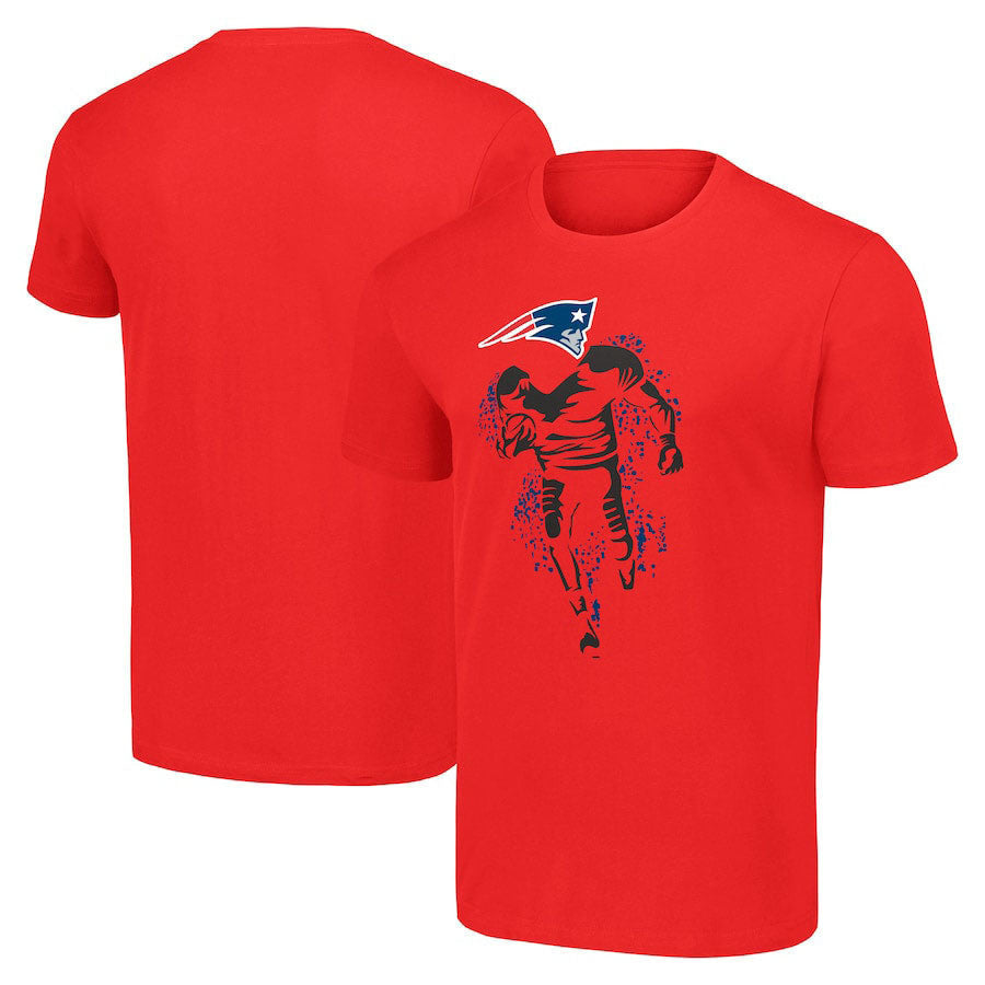 New England Patriots Red Player Graphic Running Across Field T-Shirt