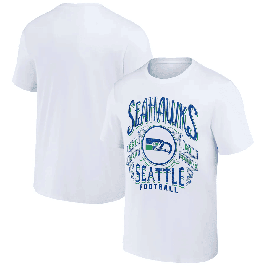 Seattle Seahawks White Retro Mascot Banner Design Graphic T-Shirt